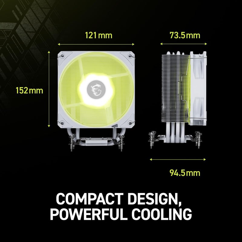 MSI MAG COREFROZR AA13 CPU Air Cooler – 120mm PWM Fan, 4 Direct-Touch Heat Pipes, 50 High-Density Fins, ARGB Lighting, Intel & AMD Compatible, 240W TDP, Quiet Rifle Bearing, Pre-Applied Thermal Paste, White | 306-7ZWHA21-L80 - Image 5